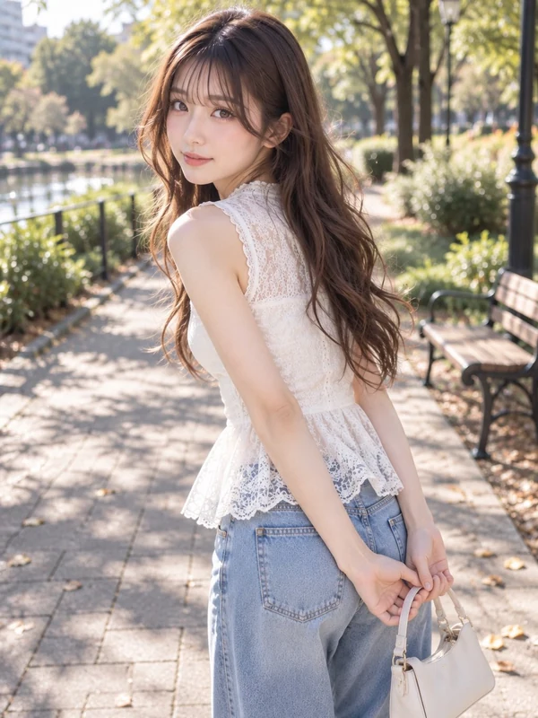 Lace top portrait in a leafy street