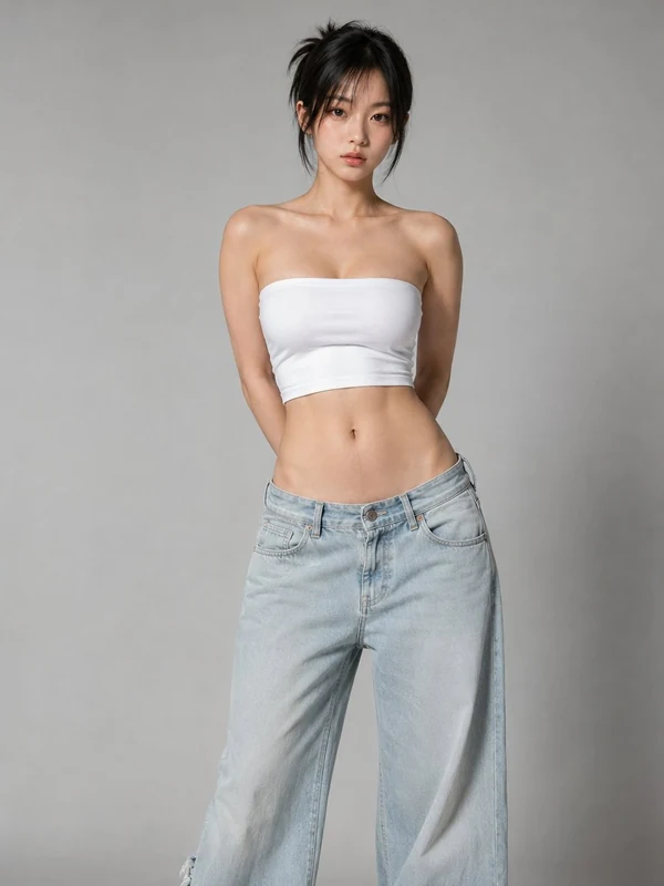 White top and denim studio portrait