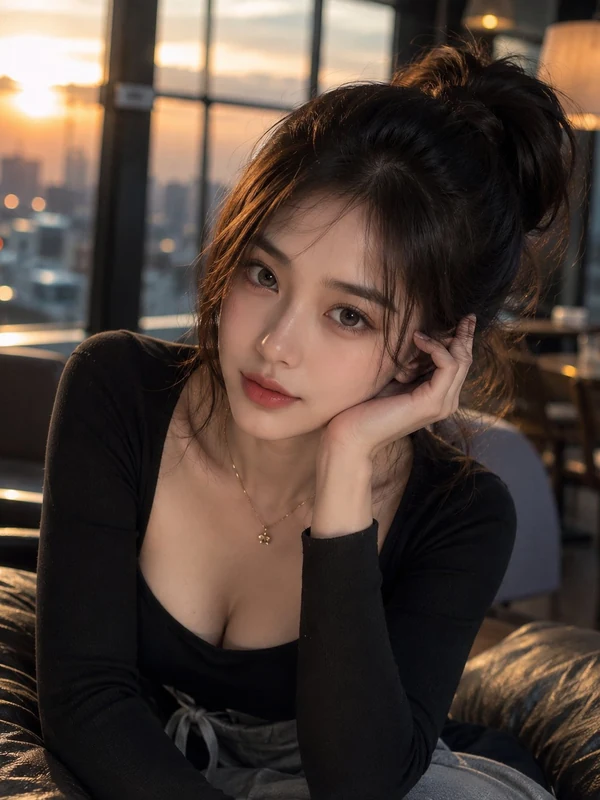Warm portrait beside a cafe window